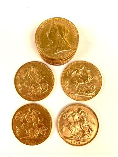 null 10 PIECES Gold, British sovereign, 1895, 1896, 1897, 1898. Weight : 79,79 g...