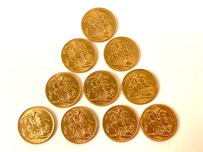 null 10 PIECES Gold, British Sovereign, 1911, 1917, 1918, 1925, 1927, 1928, 1930,...