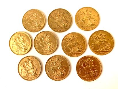 10 PIECES Gold, British sovereign, 1896,...