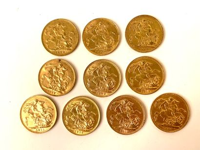 null 10 GOLDEN PIECES, British sovereign, 1900, 1902, 1907, 1909, 1911, 1912, 1915,...