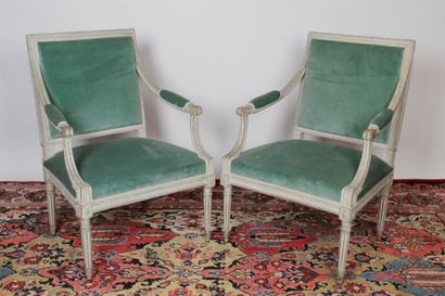 PAIR OF CHAIRS with straight backs in lacquered,...