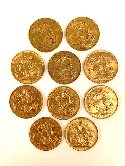 10 PIECES Gold, British sovereign, 1871,...