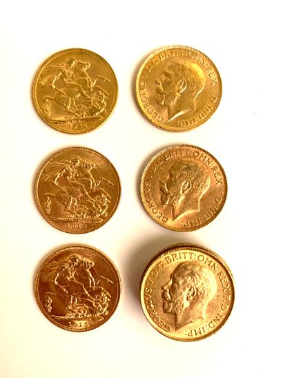 null 10 PIECES Gold, British Sovereign, 1912, 1913, 1915, Weight: 79.93 grams.