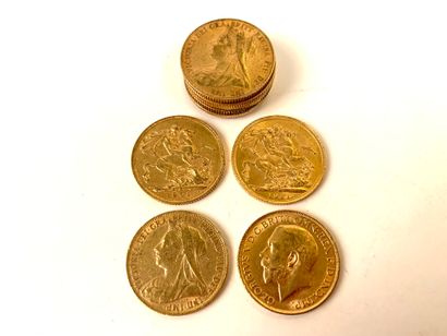 null 10 PIECES Gold, British sovereign, 1901, 1911. Weight : 79,83 grams