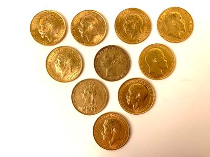 null 10 GOLDEN PIECES, British sovereign, 1881, 1888, 1907, 1910, 1913, 1915, 1925,...