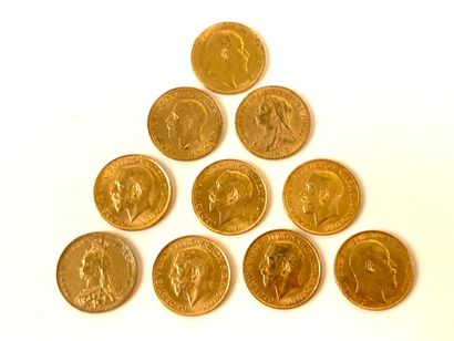 null 10 PIECES Gold, British sovereign, 1891, 1896, 1908, 1909, 1913, 1925, 1927,...