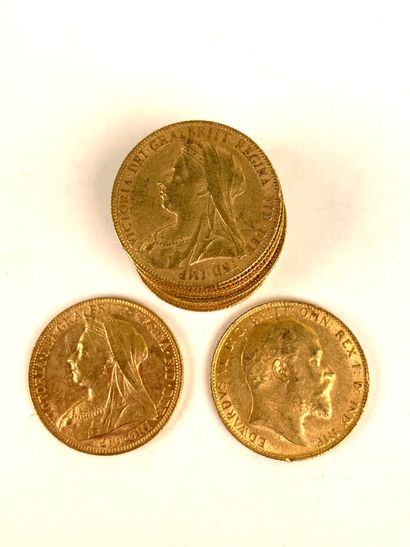  10 PIÈCES Or, souverain britannique, 1899, 1908. Poids : 79,72 grammes.