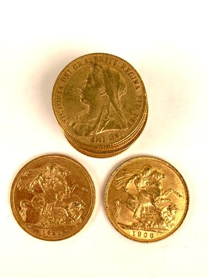 null 10 PIÈCES Or, souverain britannique, 1899, 1908. Poids : 79,72 grammes.