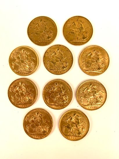  10 PIÈCES Or, souverain britannique, 1885, 1894, 1897, 1899, 1900, 1902, 1903, 1904,...