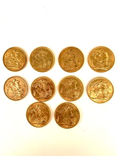 10 PIECES Gold, British sovereign, 1892,...