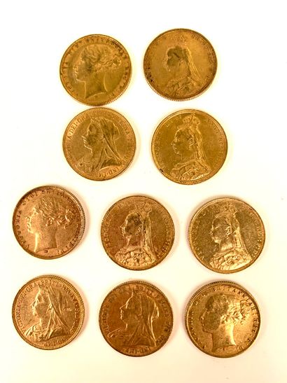 null 10 PIECES Gold, British sovereign, 1872, 1880, 1889, 1890, 1892, 1893, 1894,...