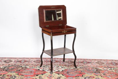 null LITTLE WORKING TABLE, rectangular shape, in stained wood marquetry decorated...