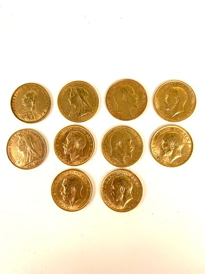 null 10 PIECES Gold, British sovereign, 1892, 1893, 1898, 1908, 1910, 1911, 1912,...