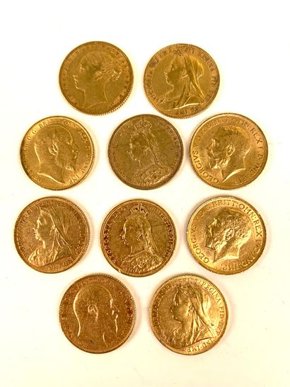 null 10 PIECES Gold, British sovereign, 1871, 1888, 1898, 1899, 1890, 1894, 1902,...
