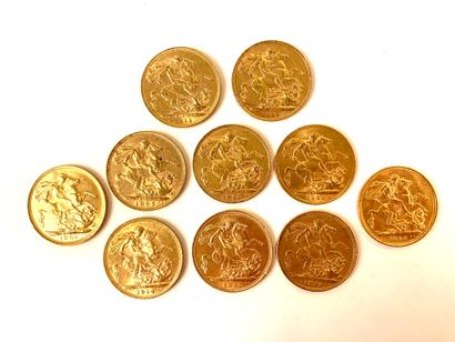 null 10 PIECES Gold, British sovereign, 1891, 1896, 1905, 1908, 1910, 1911, 1914,...