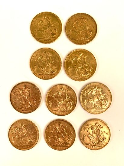 null 10 PIECES Gold, British sovereign, 1872, 1880, 1889, 1890, 1892, 1893, 1894,...