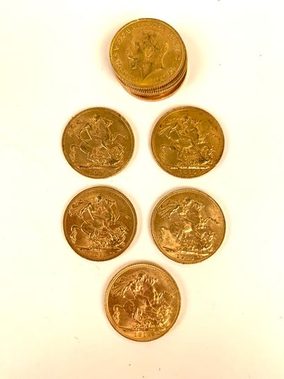 10 PIECES Gold, British Sovereign, 1911,...