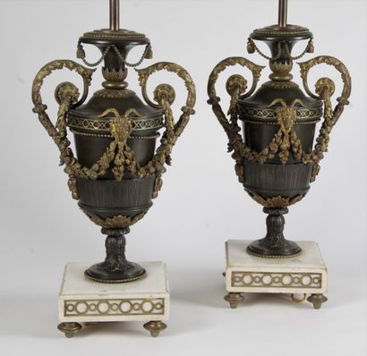 PAIR OF LAMPS, in the shape of baluster vase,...