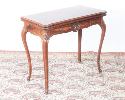  A LOUIS XV STYLE GAME TABLE in rosewood and rosewood veneer with a portfolio top...