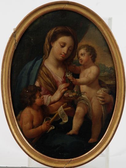 null FRENCH EIGHTEENTH CENTURY EDUCATION, "Virgin and Child", Oil on oval panel 36...