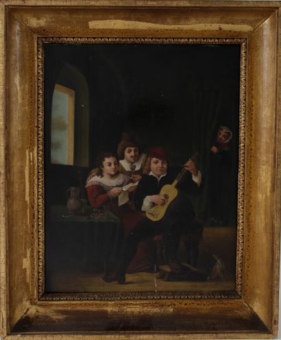 null IN THE HOLLANDER TASTE OF THE 17th CENTURY, "The Musical Meal", Oil on panel,...