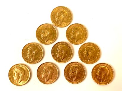null 10 PIECES Gold, British Sovereign, 1911, 1917, 1918, 1925, 1927, 1928, 1930,...
