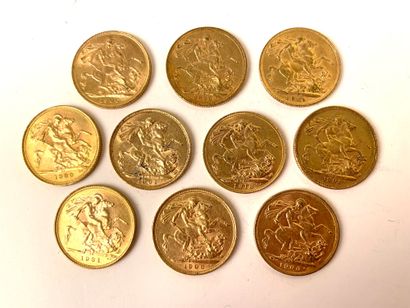  10 GOLDEN PIECES, British sovereign, 1891, 1896, 1901, 1906, 1910, 1918, 1930, 1931....