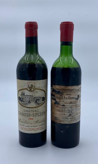 null 2 bouteilles : 1 CHÂTEAU CHASSE-SPLEEN 1966 Moulis en Médoc, 1 CHÂTEAU LA DOMINIQUE...