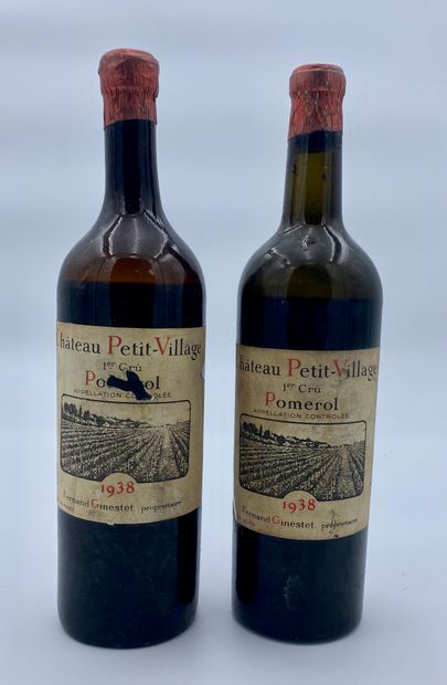 null 2 bottles CHÂTEAU PETIT VILLAGE 1938 Pomerol (N. b, E. a, m, lg)