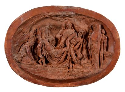 null ECOLE FROM SOUTH OF FRANCE C. 1880 Entombment of Christ Oval terracotta bas-relief...