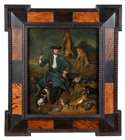 null H.E. BECKERS*** GERMAN SCHOOL 1732 Portrait of a hunter and game Canvas Height:...