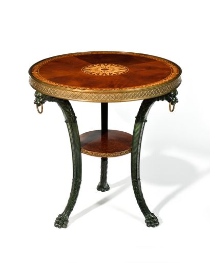 CIRCULAR TABLE in mahogany and marquetry,...