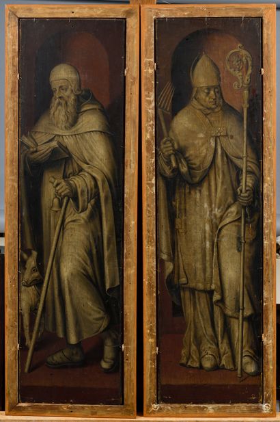 null FLEMISH SCHOOL C. 1600 Two outer panels of an altarpiece: Saint Blaise and Saint...