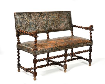 null STYLE LOUIS XIII two-seater bench covered with embossed leather resting on six...