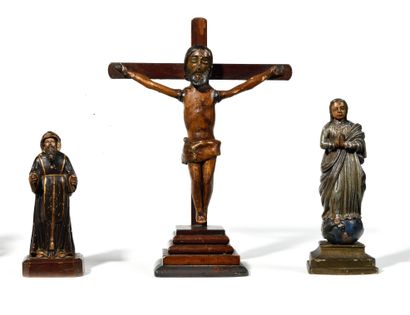 LOT INCLUDING: - Polychrome wooden statue...