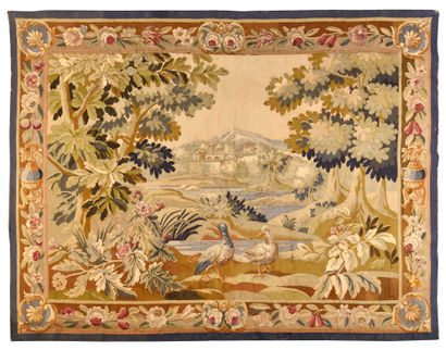 null TAPESTRY OF AUBUSSON (FRANCE) END XIXEME SIECLE. Two waders in the foreground...