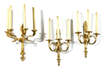 Pair of gilt bronze sconces with three arms...