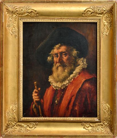 null Portrait of a man with a ruff Oil on canvas In a gilded wooden frame Height....