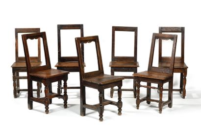  SET OF SEVEN LORRAINE CHAIRS in natural wood with straight backs, baluster base...