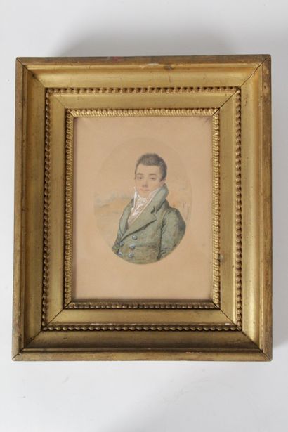 null FRENCH SCHOOL OF THE XIXTH CENTURY. Young man in frock coat Watercolor drawing...