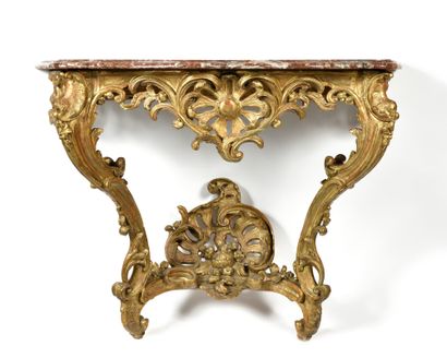 CONSOLE in carved and gilded wood with openwork...