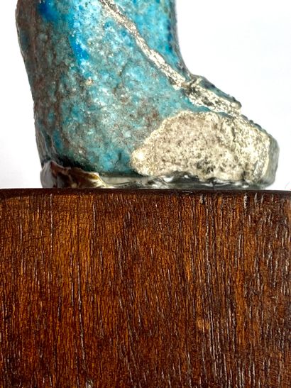 null Oushebti carrying the painted farming instruments Turquoise blue and black earthenware....