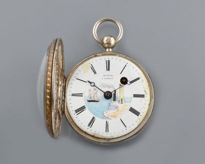 null TH.RONNE About 1850. N°14621. Silver pocket watch 925/1000, white enamel dial...