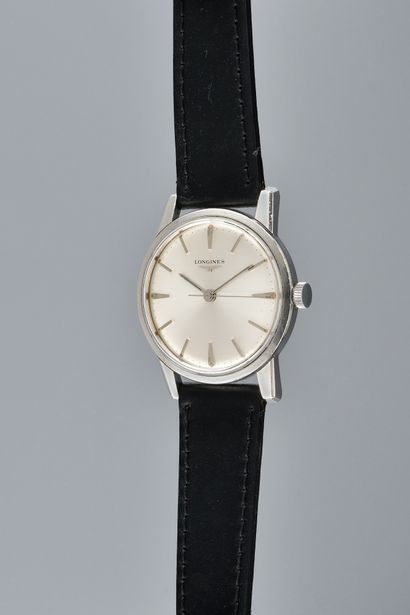 null LONGINES De Ville. Ref: 7272-3. Circa 1960. Steel wristwatch, baton numeral...