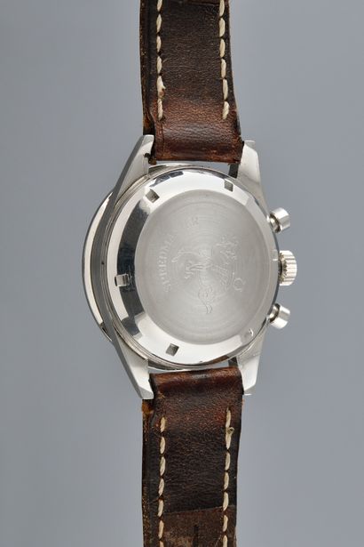 null OMEGA Speedmaster. Ref : 105.003-63. Circa 1963. Steel wristwatch, signed black...