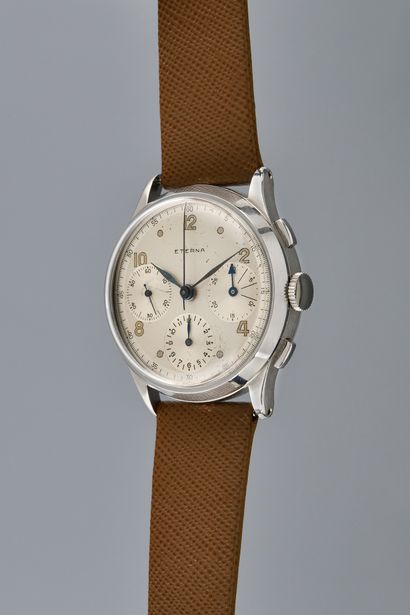 null ETERNA Chronograph tri compax. N°451xxx. About 1950. Steel chronograph, signed...