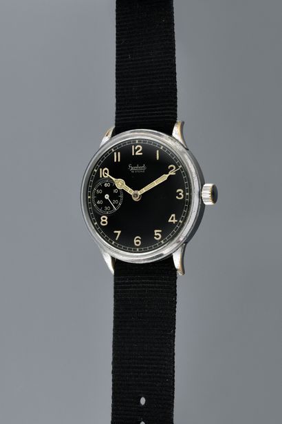  HANHART Type 54. N°118758. Circa 1950. German military low chronograph pocket watch...