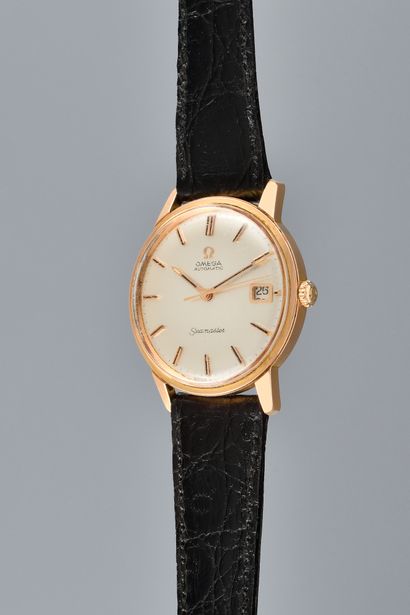 null OMEGA Seamaster. Ref: 166.002. Circa 1970. Yellow gold plated wristwatch, signed...