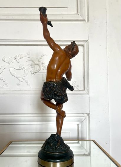 null Ernest DAME (1845-1920) Dancing faun Double patina bronze signed on the terrace...