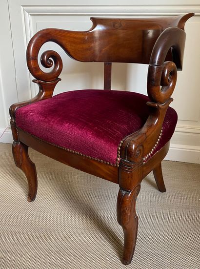 OFFICE CHAIR in mahogany with armrests. 19th...